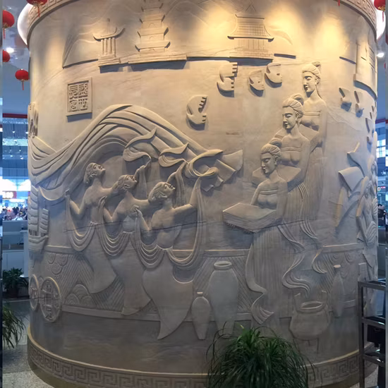 White Yellow Sandstone Relief for Wall Decoration
