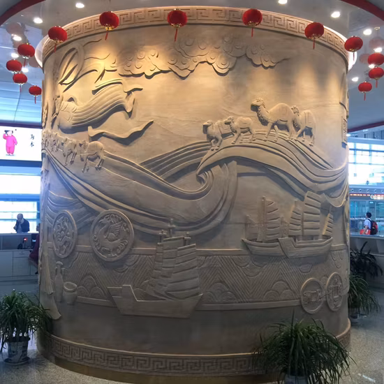 White Yellow Sandstone Relief for Wall Decoration