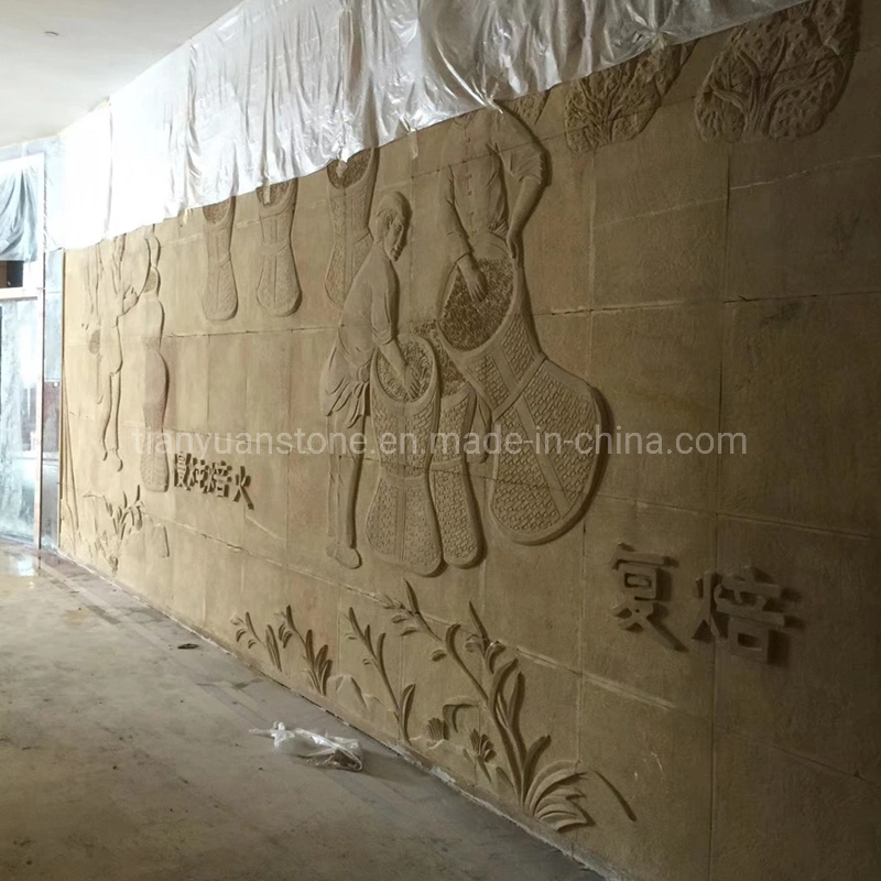 White Yellow Sandstone Relief for Wall Decoration